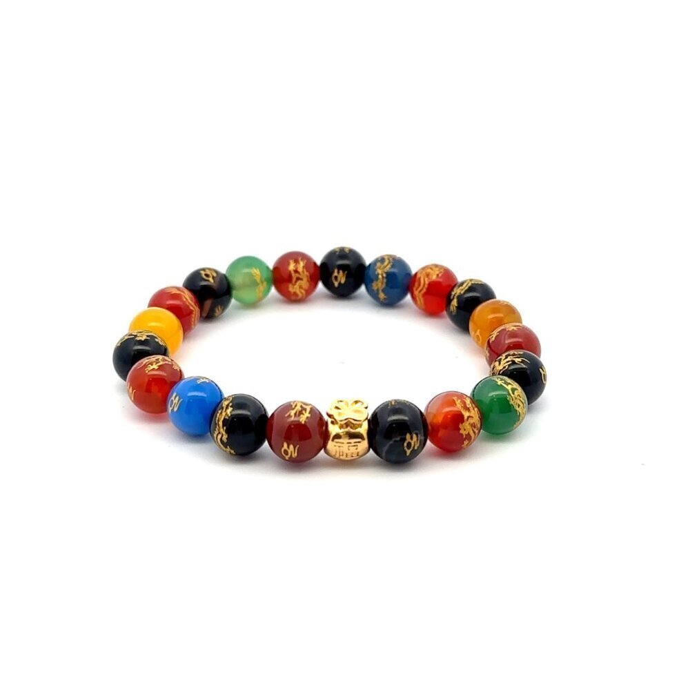 18K Gold Money Bag Agate Gemstones 8mm Lucky Charm Elastic Bracelet Multicolor - Picture 6 of 6